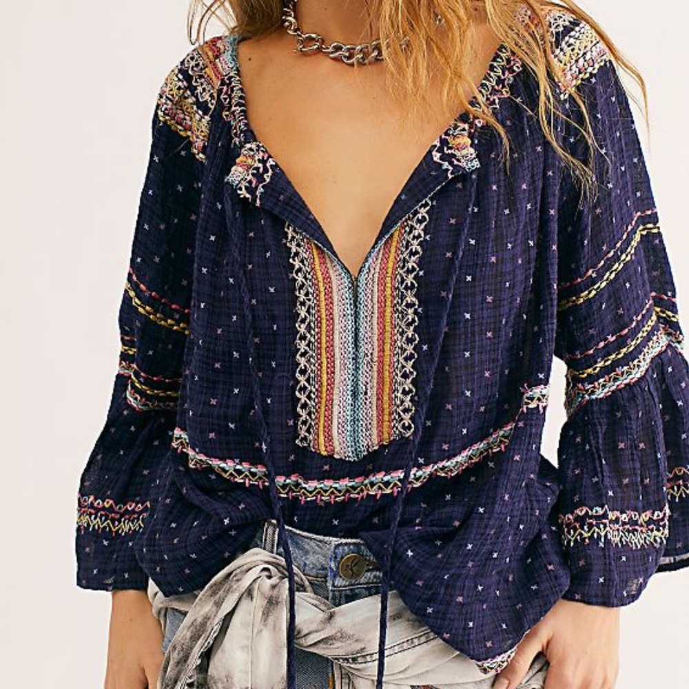 Free People Talia Embroidered Blouse